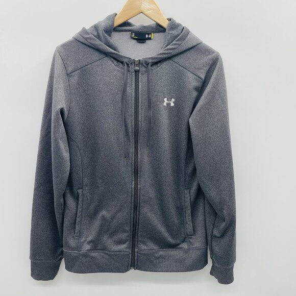 Under Armour Womens Size Large Semi Fitted Full Zippered Hooded Sweatshirt Gray - Picture 1 of 5